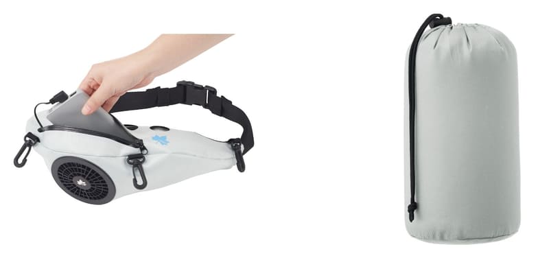 市販のモバイルバッテリーが入るポケット付きで、収納袋も付属