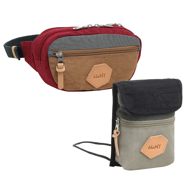 ポシェット（ブラック）とウエストポーチ（レッド）