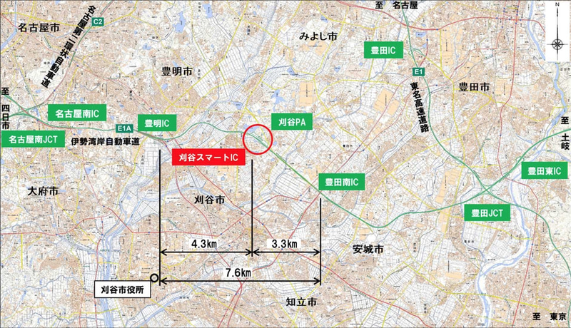 NEXCO中日本は伊勢湾岸道 刈谷PAに接続するスマートICの名称を「刈谷スマートIC」に決定した
