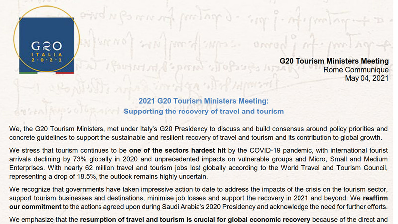 G20観光大臣会合で「G20観光大臣宣言」「観光の未来に関するG20ローマガイドライン」を採択