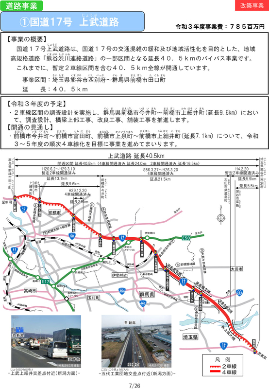 国道17号上武道路の4車線化事業（同事務所の2021年度事業概要より）