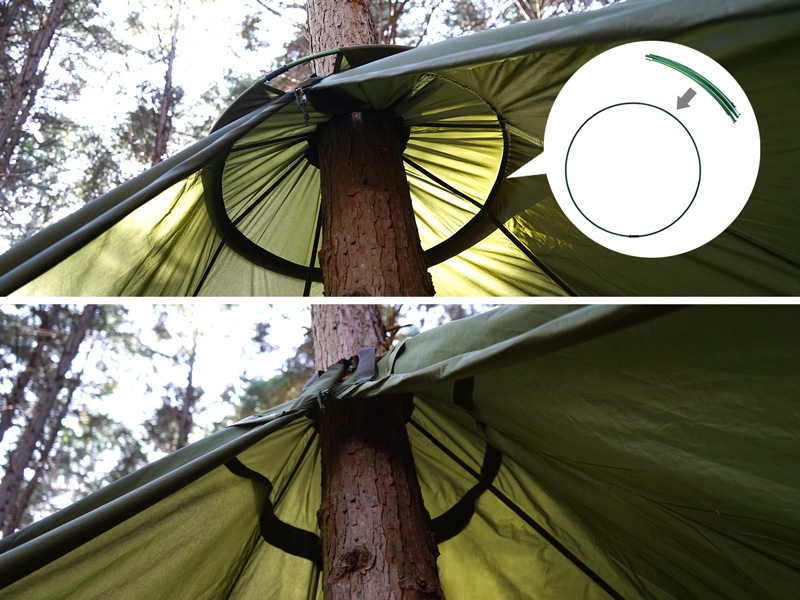 サブポールをテント上部に入れられる