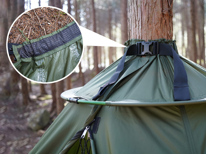 テント頂点部には滑り止めラバー加工