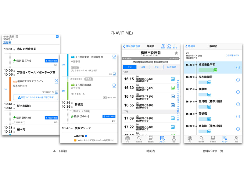 「NAVITIME」での表示画面