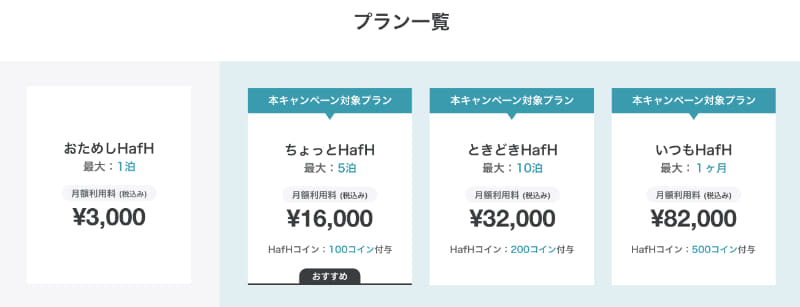 「HafH」プラン一覧