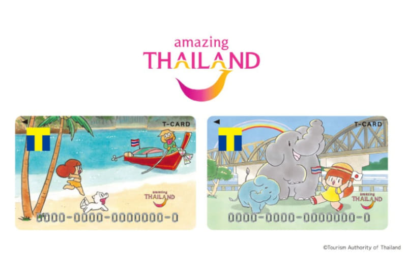 Tカード　マムアンちゃんとビーチ（左）/マムアンちゃんとゾウさん（右）