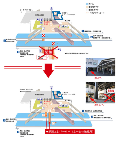 京急、金沢八景駅橋上駅舎のエレベータを6月19日使用開始。地上改札口