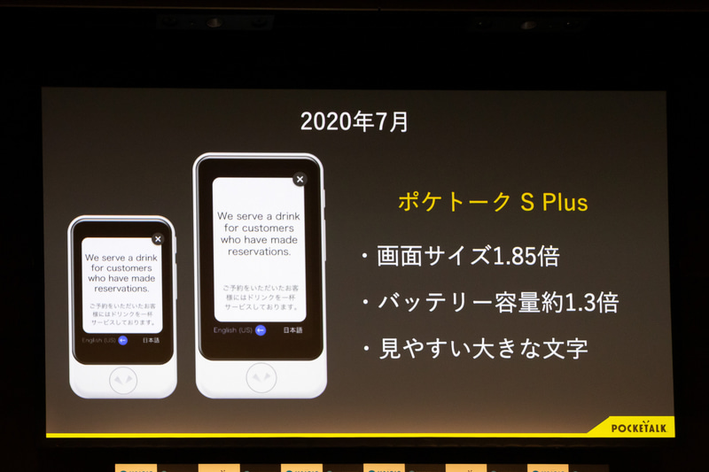 2017年に発売したポケトークはシリーズ累計で80万台を出荷。新しいハードウェアの投入や新機能の追加で着実に進化していることを紹介した