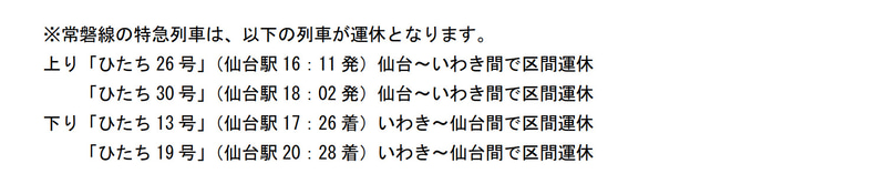 常磐線特急の運休便