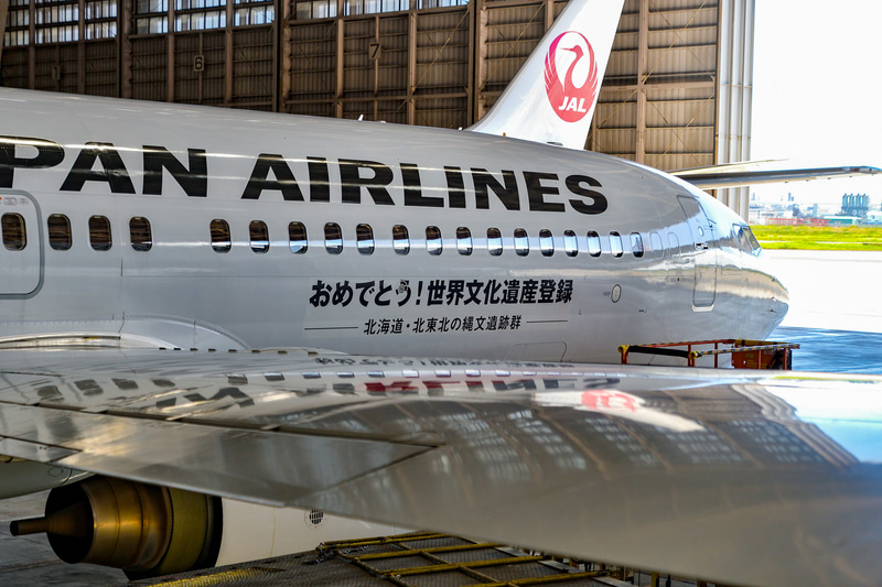 デカール貼り付け作業（写真提供：JAL）