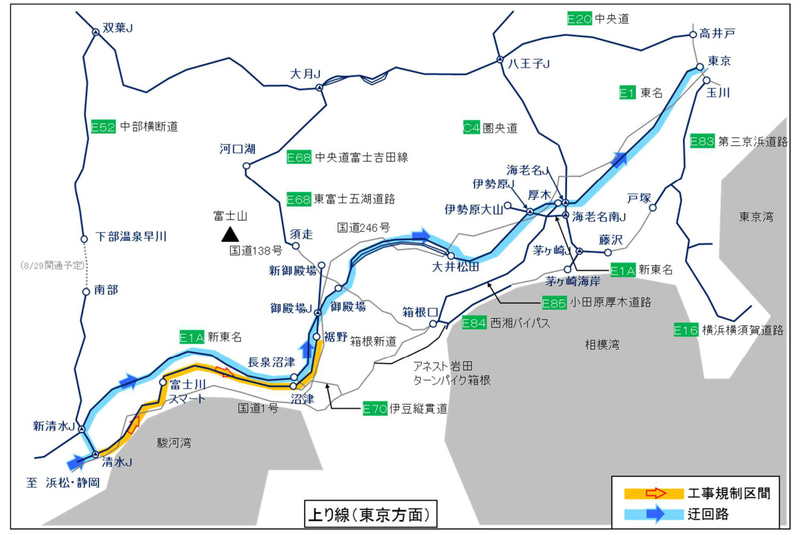 上り（東京方面）利用時の迂回路