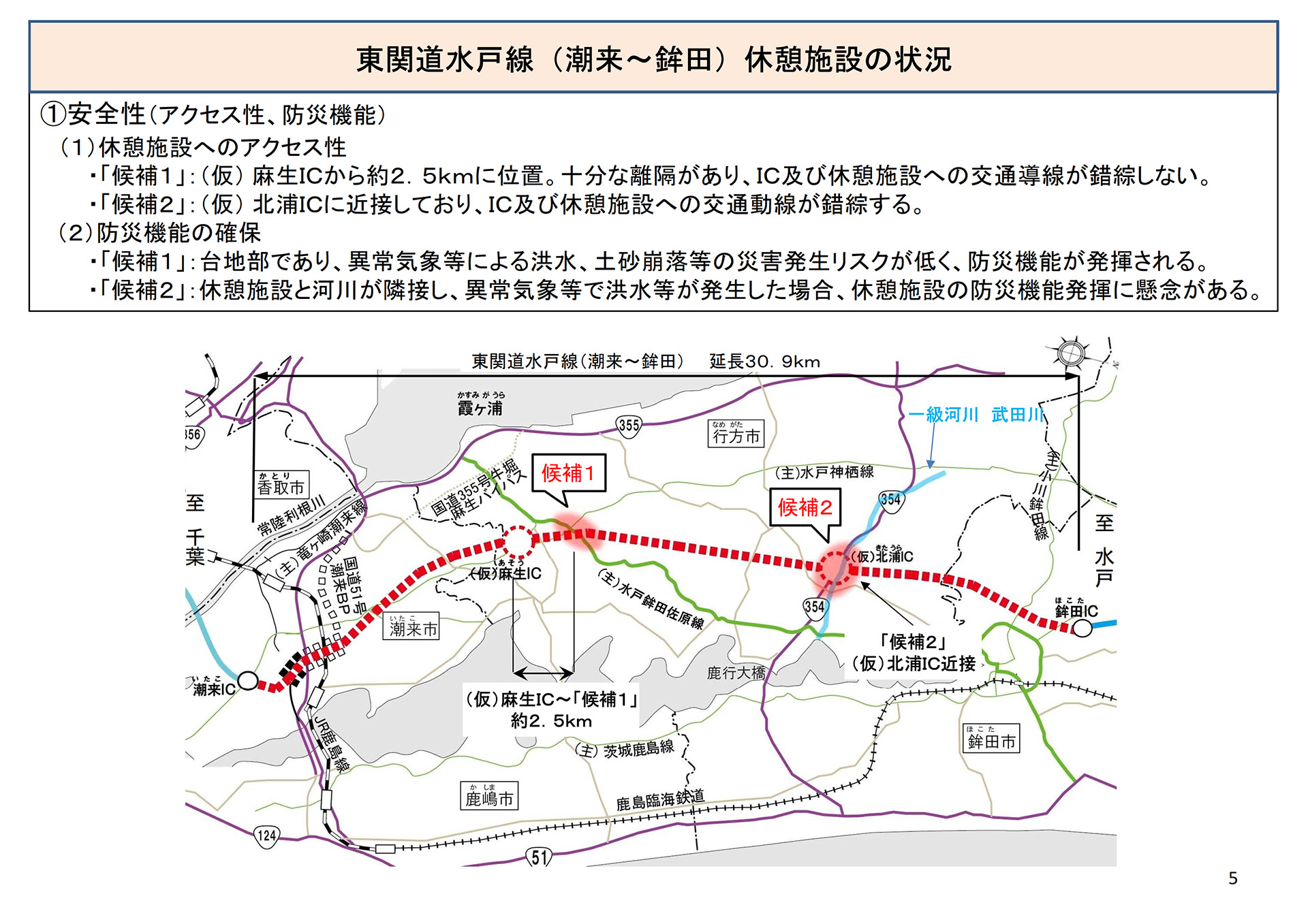 休憩施設候補地の比較