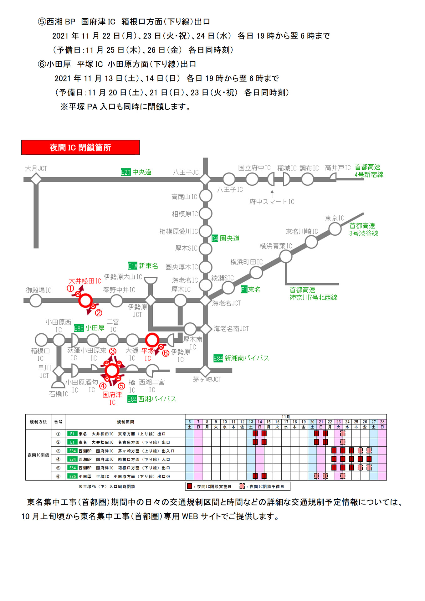 交通規制の詳細