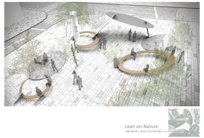 「さんきたアモーレ広場」のデザインコンペで最優秀賞を受賞した「Lean on Nature（リーン オン ネイチャー）」
