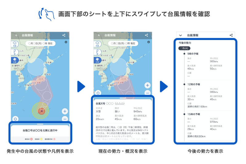 シートをスワイプし情報を更に表示