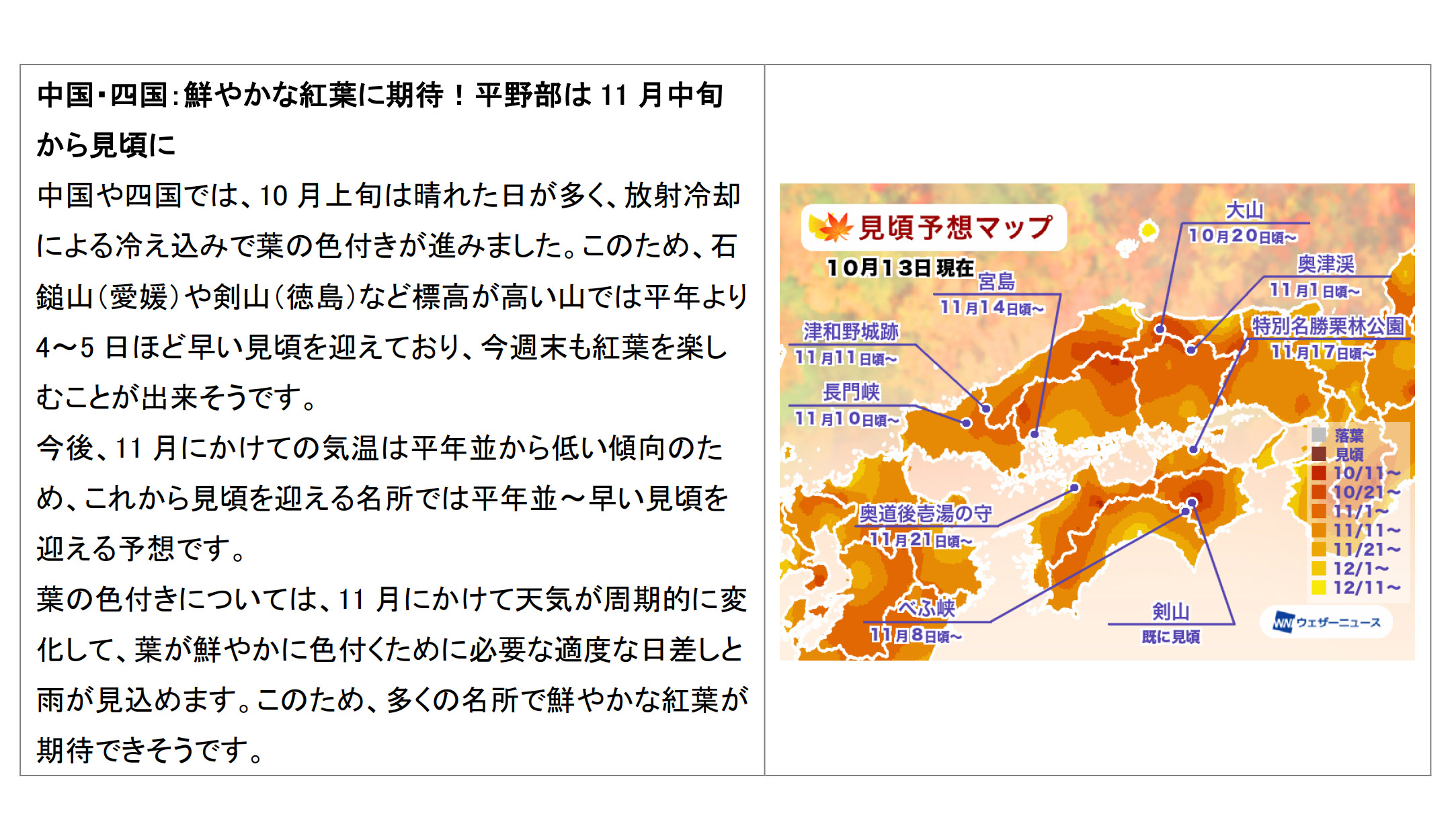 エリア別見ごろ予想（中国・四国）