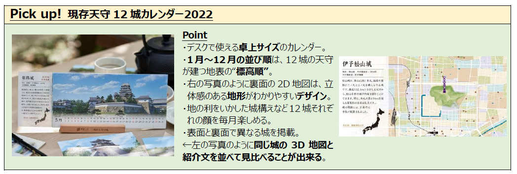「現存天守12城カレンダー2022」の特徴