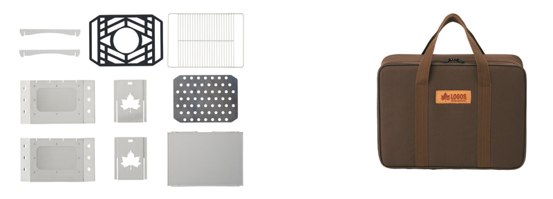 組み立てはスタンドを広げてパーツを重ねるだけ。持ち運びにも便利な収納バッグが付く