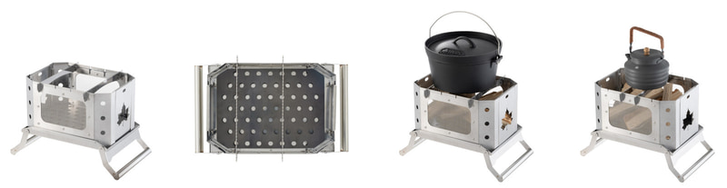火床パネルを固定する2本のバーの上に調理器具を置くことも可能。バーの間隔は調理器具のサイズに合わせて3段階に調節できる