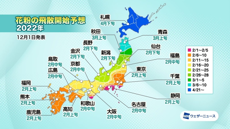 2022年「第二回花粉飛散傾向」