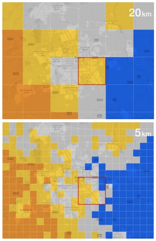 20kmと5kmメッシュの比較