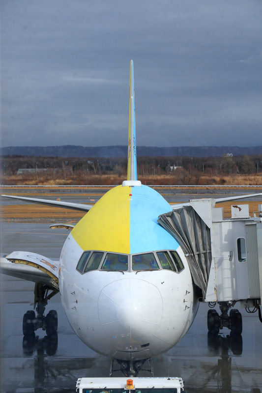 AIR DOのコーポレートカラーであるイエローとブルーにきれいに真ん中で色分けされている