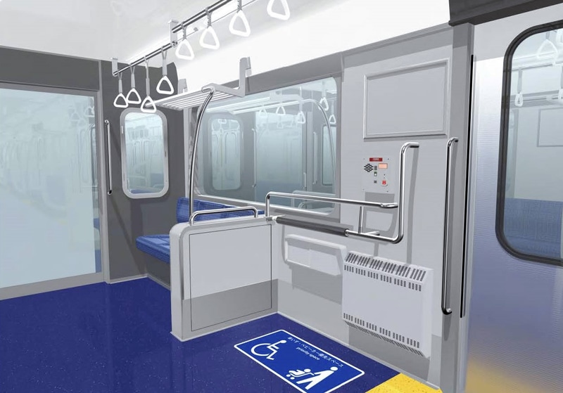 車いす・ベビーカーエリアに2段手すりや床面表示を新設