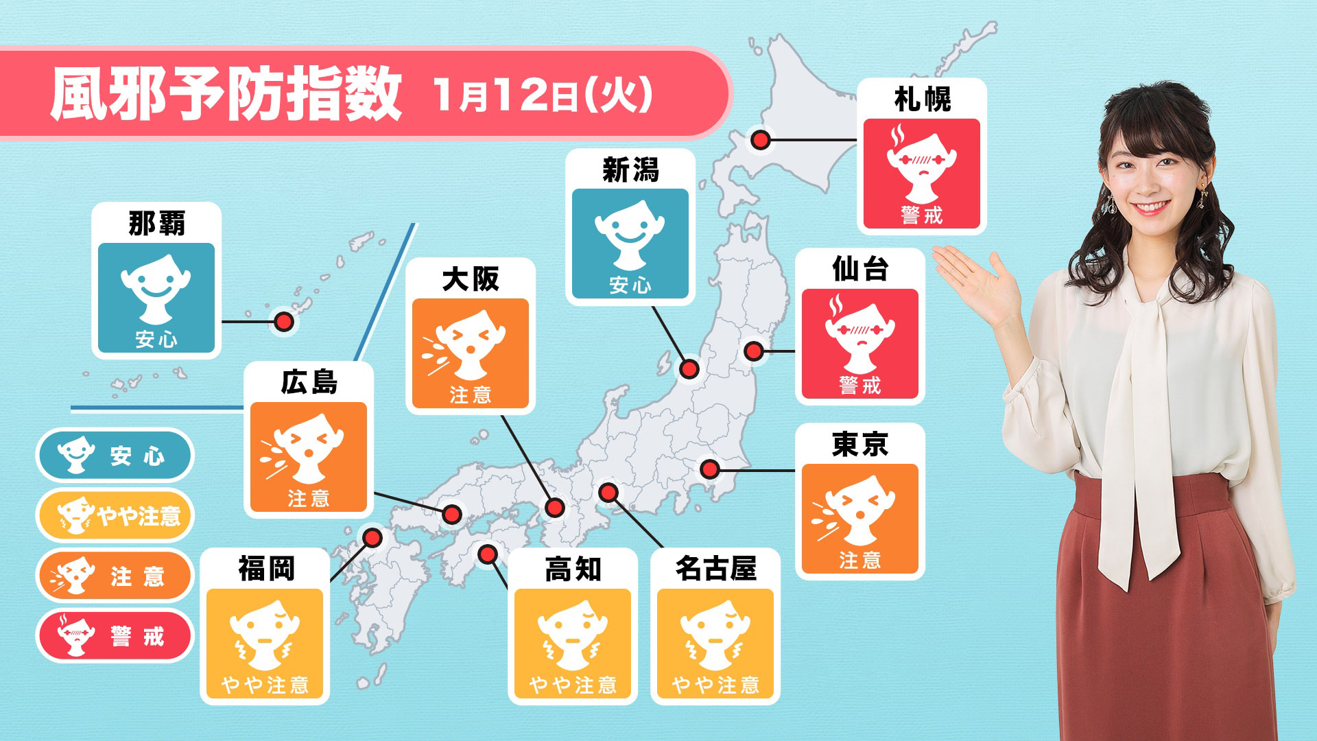 「風邪予防指数」のウェザーニュースLiVE配信イメージ