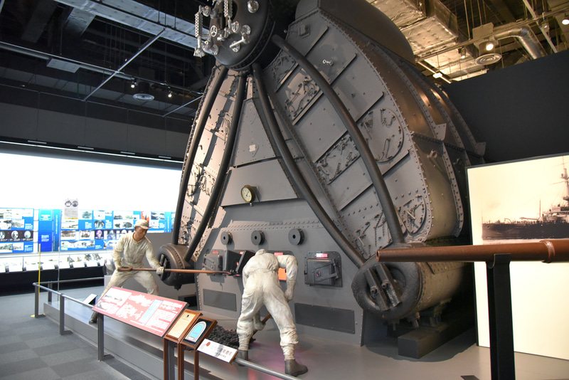 巡洋戦艦「金剛」搭載のヤーロー式ボイラーは実物。当時は海外船を購入し分解、技術を得ていたそうだ