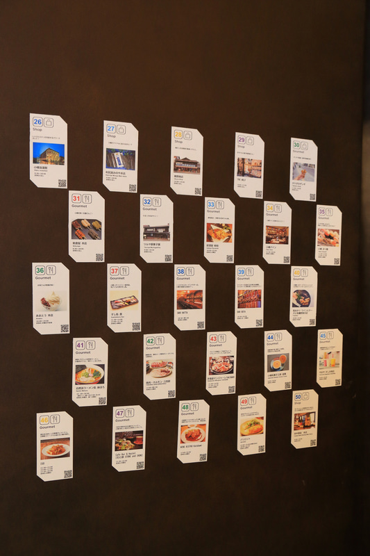 OMOスペースの奥には扉の形をした観光マップ。そのまわりには旧商工会議所で使用していた消火栓や分電盤なども飾られている