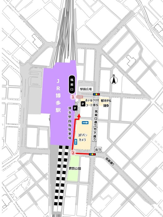 位置と駐車場利用時の新たな通行ルート図