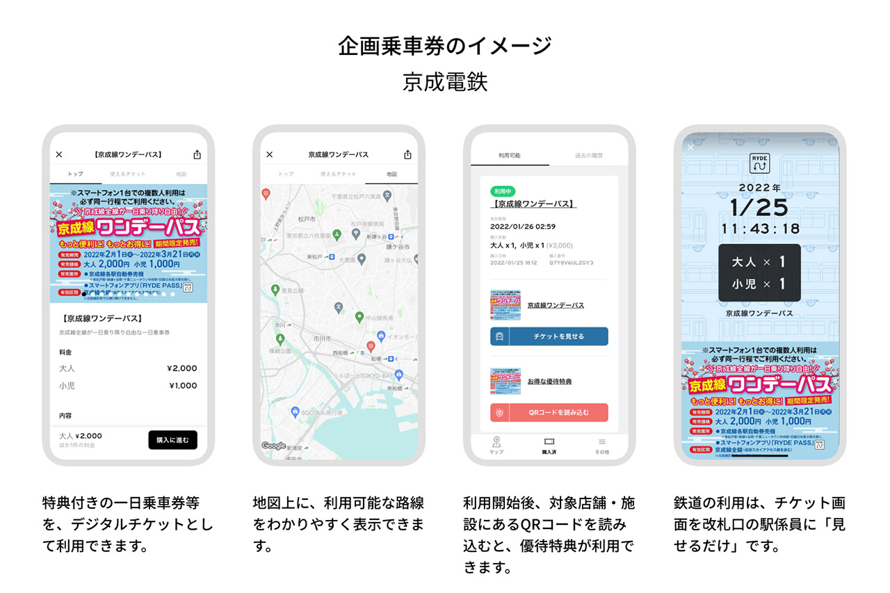 アプリ「RYDE PASS」によるデジタルチケットの利用イメージ