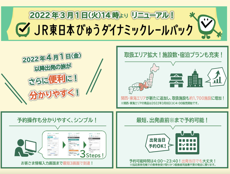 JR東日本は「JR東日本びゅうダイナミックレールパック」を発売する