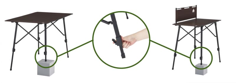 4脚それぞれに高さを調節できる無段階のアジャスター機能を備える