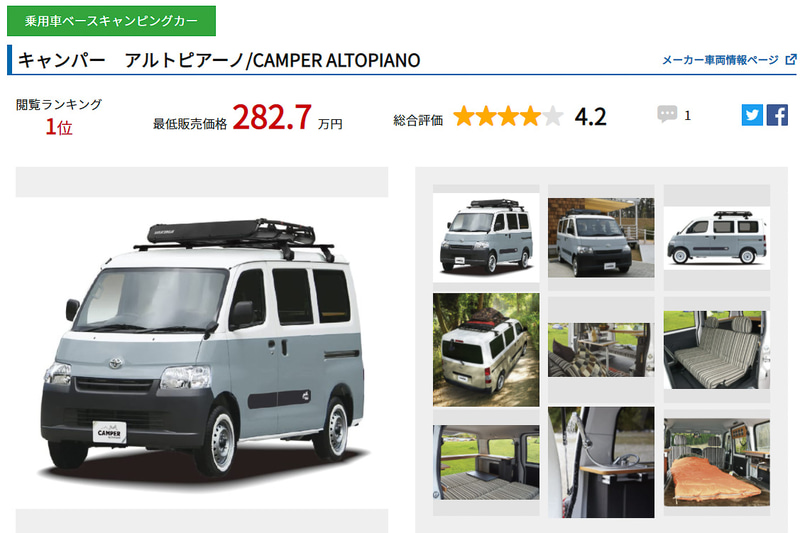 キャンピングカー比較ナビが1月の総合ランキングを発表