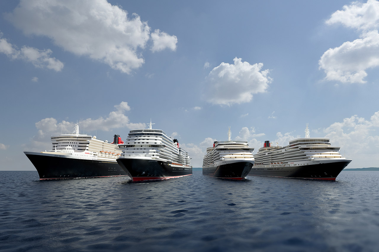 キュナードのフリートは、クイーン・アンの就航で、クイーン・メリー2、クイーン・ヴィクトリア、クイーン・エリザベスとカルテットを構成（画像：キュナード）