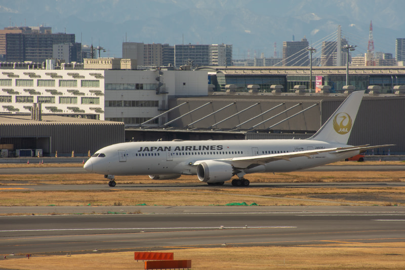 金の鶴丸仕様のJALボーイング 787-8型機