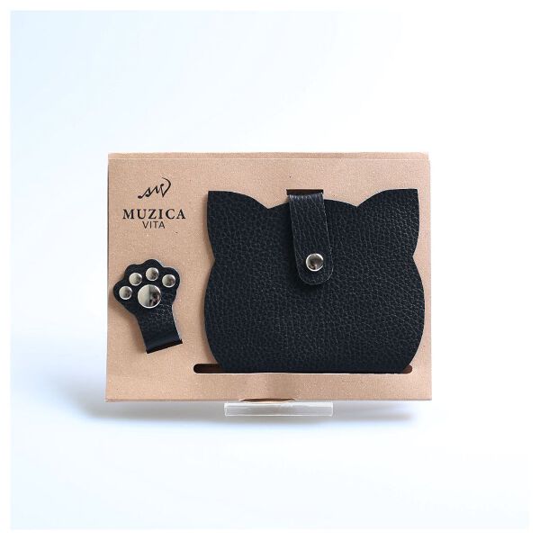 イタリアンレザー本革猫型マスクケース・肉球コードリールセット（2032円）