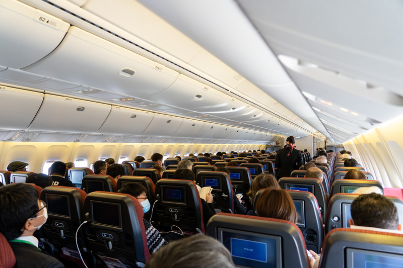 離陸を待つ機内。国際線仕様の機材です