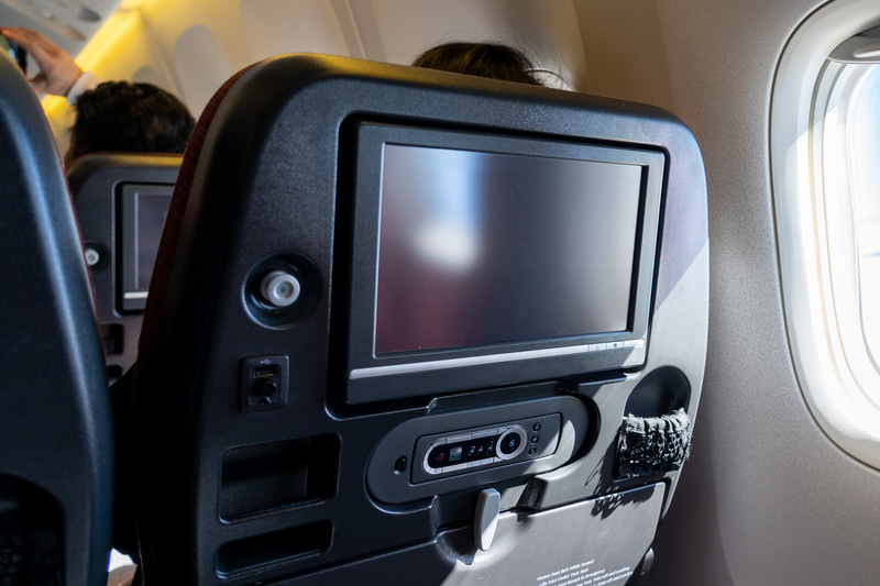 離陸を待つ機内。国際線仕様の機材です