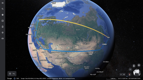 Jalは北回り Anaは中央アジア Google Earthで見る ロシア上空を避けたルート トラベル Watch