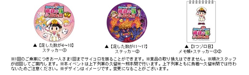 サイコロの目を足した数によって賞品がプレゼントされる