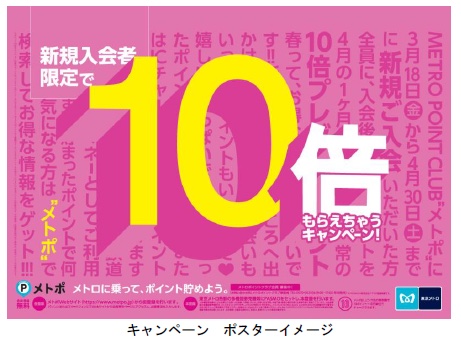 東京メトロは「メトポ」への新規入会・登録で乗車ポイントを通常の10倍受け取れるキャンペーンを実施する