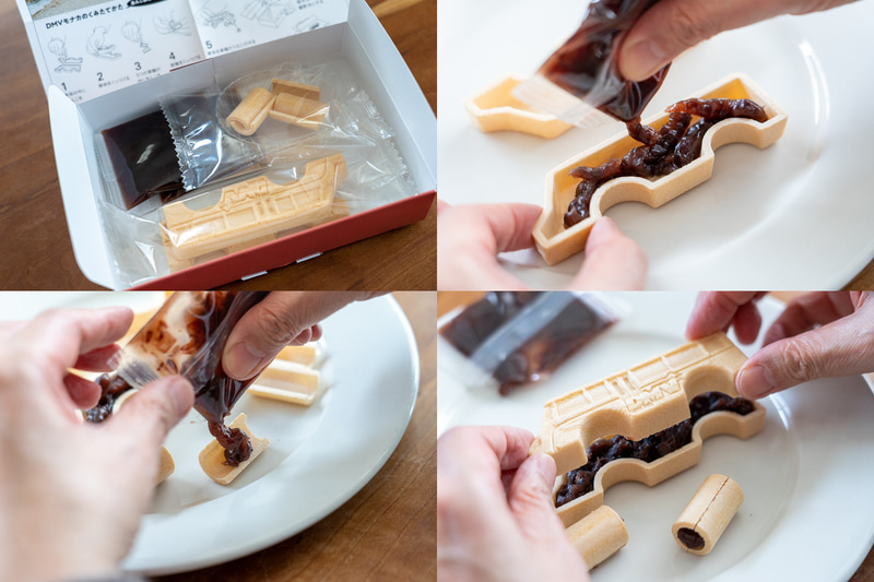 あんこが接着剤代わり。車体にたっぷり詰めます