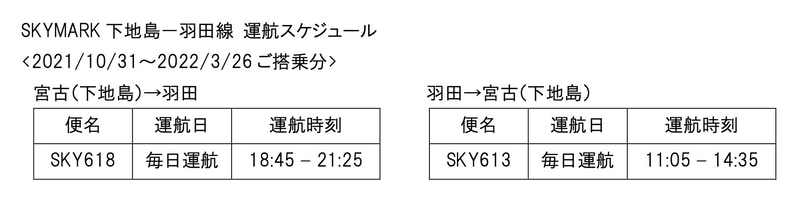 2021年10月31日～2022年3月26日搭乗分 運航スケジュール