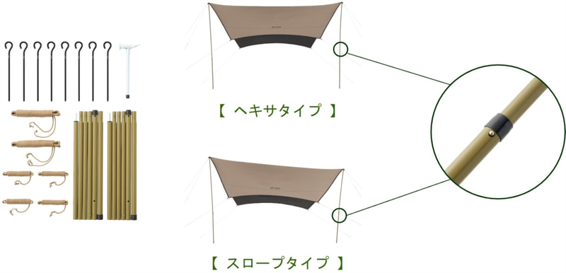タープポール＆ペグセット（ヘキサ・スロープタイプ用）