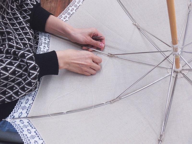 露先の固定や中綴じもすべて手縫いで仕上げた