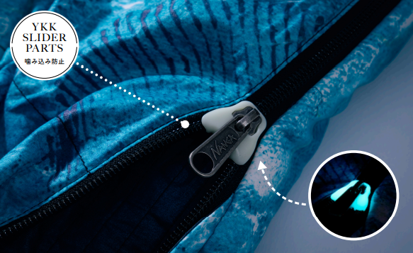 YKKの特殊なスライダーパーツで生地の噛み込みを防止