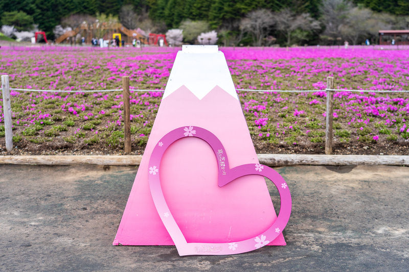 富士山はスマホスタンド。ハート形のボードを手に持ってセルフタイマーをセットしましょう