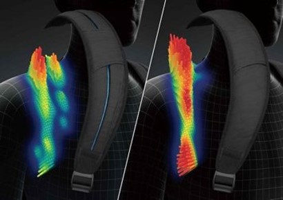 左右2つに分割したクッション 構造で荷重を分散